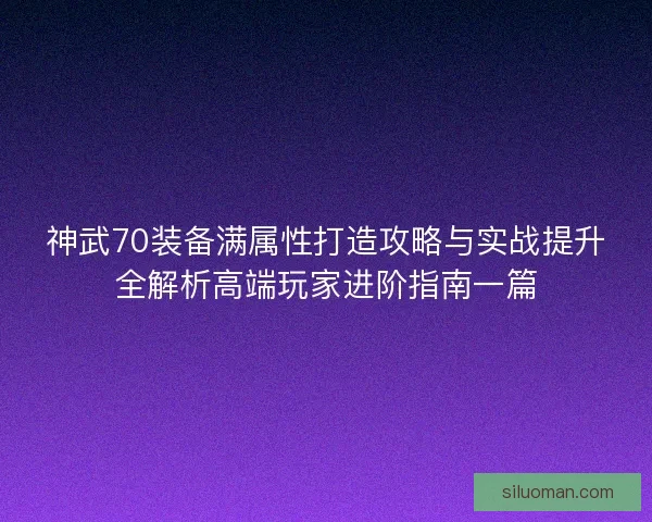 神武70装备满属性打造攻略与实战提升全解析高端玩家进阶指南一篇